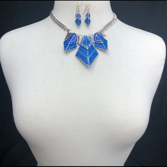 🔴 CLEARANCE Royal Blue Spike Pointed Necklace Earrings Set - Picture 2 of 4